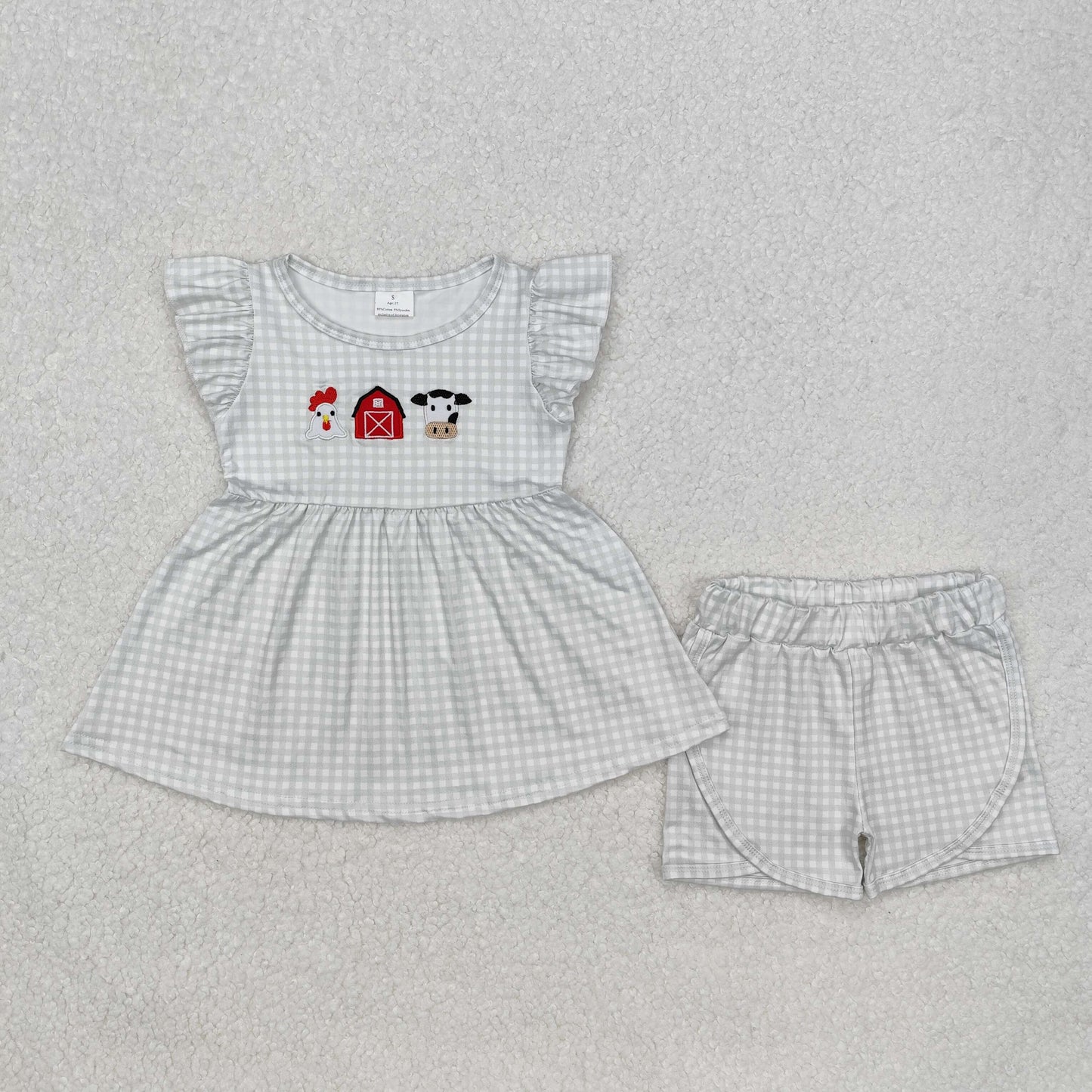 GSSO1564 embroidery farm horse cow girl summer outfit 202412 RTS