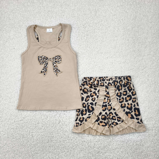 GSSO1603 leopard bow short sleeve girl outfit 202504 RTS