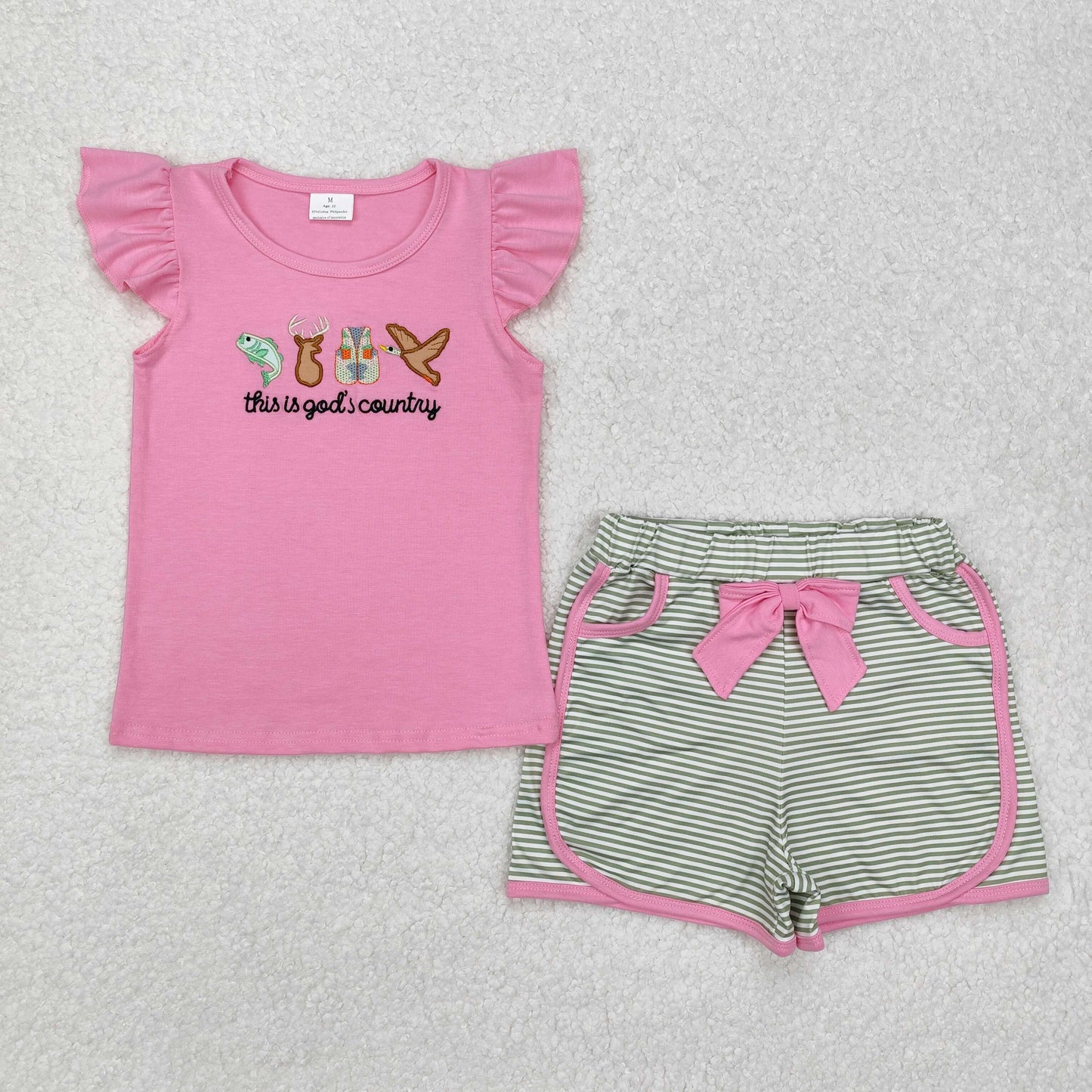 GSSO1614 embroidery this is god's country fish deer duck girl summer outfit 202412 RTS