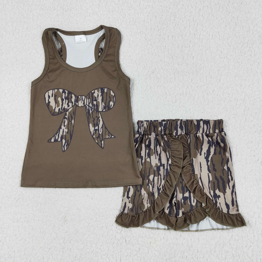 GSSO1627 leopard bow short sleeve girl outfit 202506 RTS
