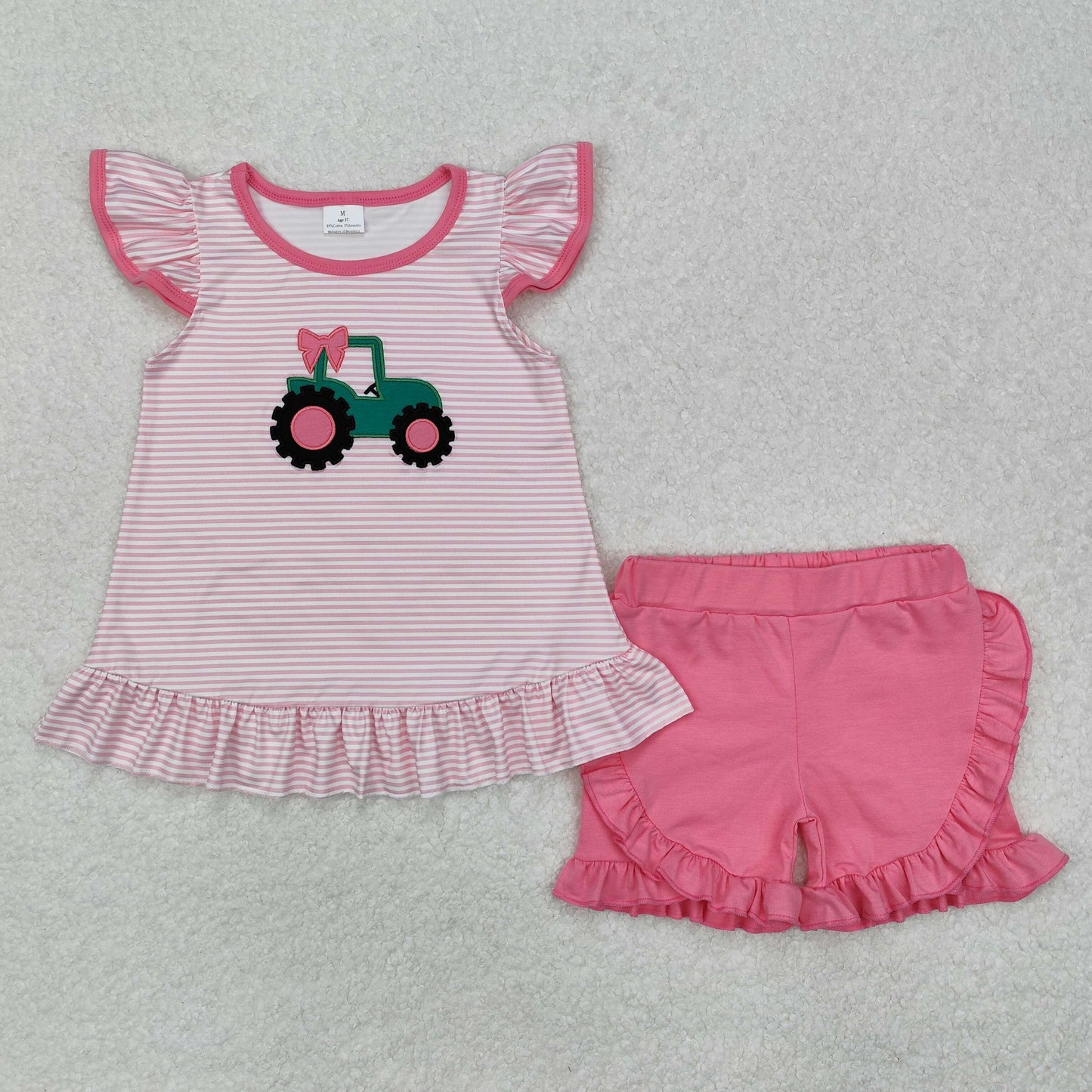 GSSO1757 embroidery tractor girl summer outfit 202501 RTS