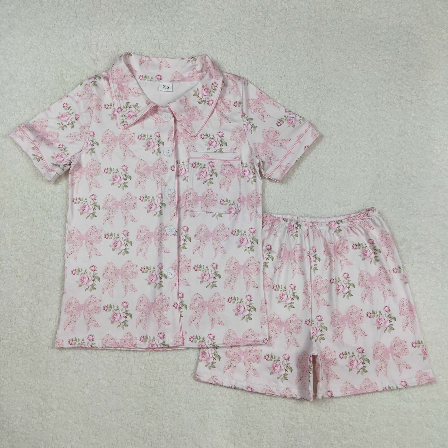 GSSO1779 adult bow valentines women pink pajamas 202501 sibling RTS