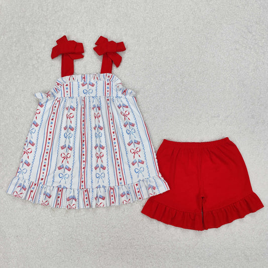GSSO1786 bow 4th july  pink flower girl summer outfit 202503 RTS