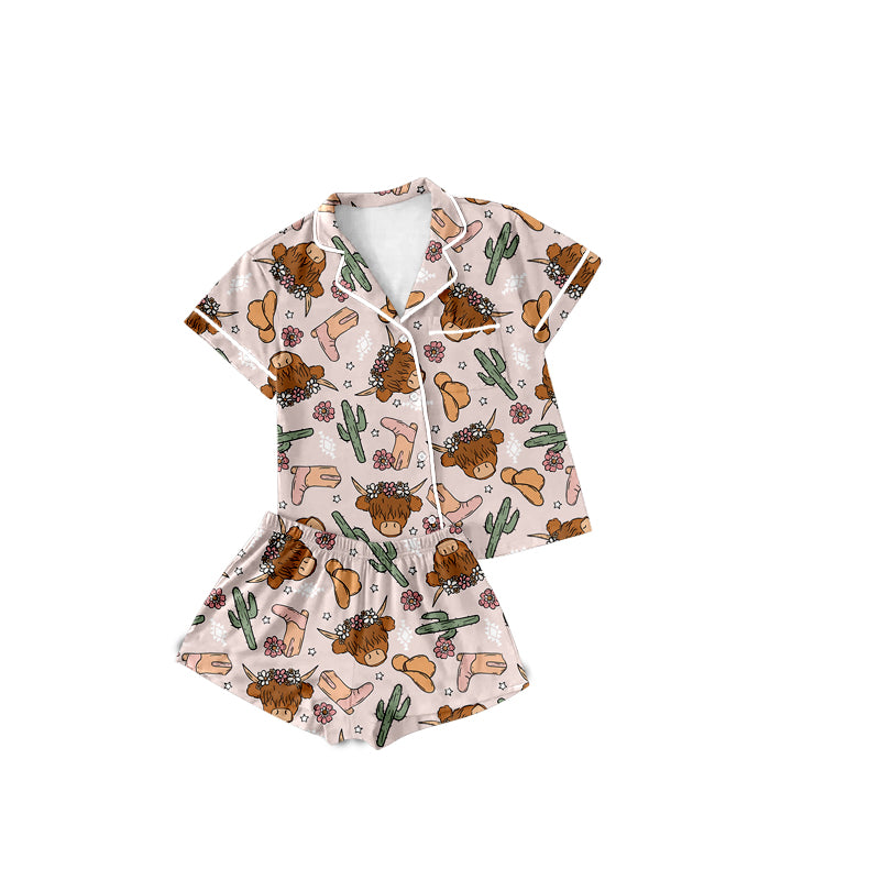 GSSO1809 western cow flowers pajamas girl summer outfit 202412 preorder