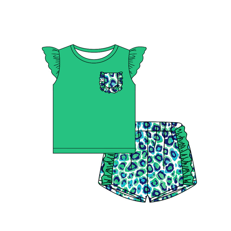 GSSO1900 preorder western leopard short sleeve shorts girl summer outfit 202412