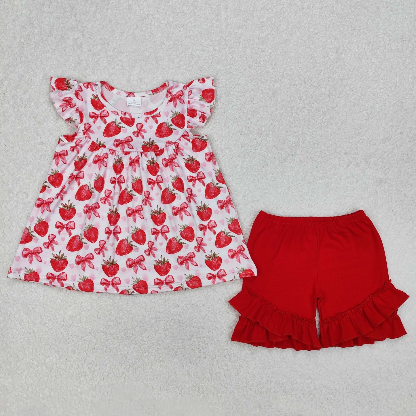 GSSO1902  strawberry western short sleeve shorts girl summer outfit 202503 RTS