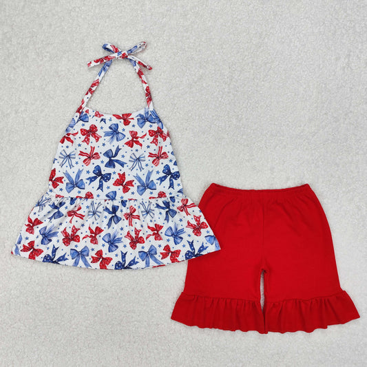 GSSO1928 bow 4th july  pink flower girl summer outfit 202503 RTS
