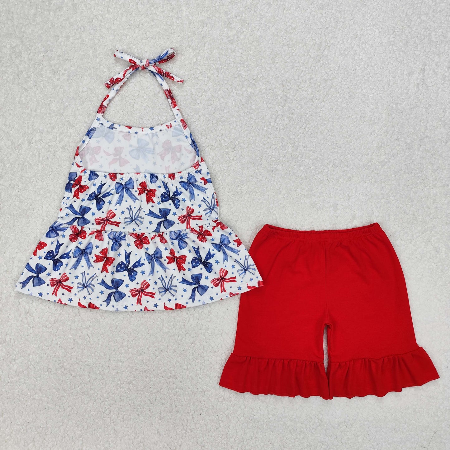 GSSO1928 bow 4th july pink flower girl summer outfit 202503 RTS