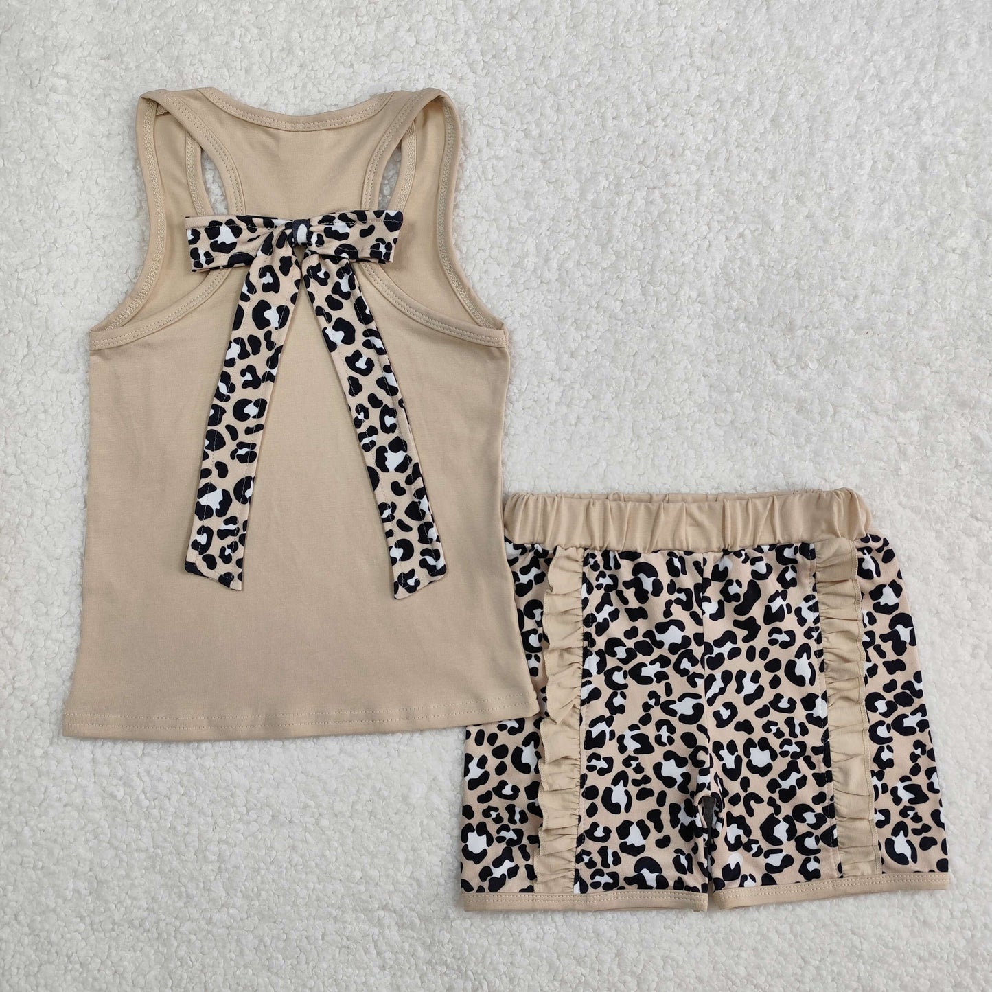 GSSO1979 r western leopard bow short sleeve shorts girl summer outfit 202502 RTS