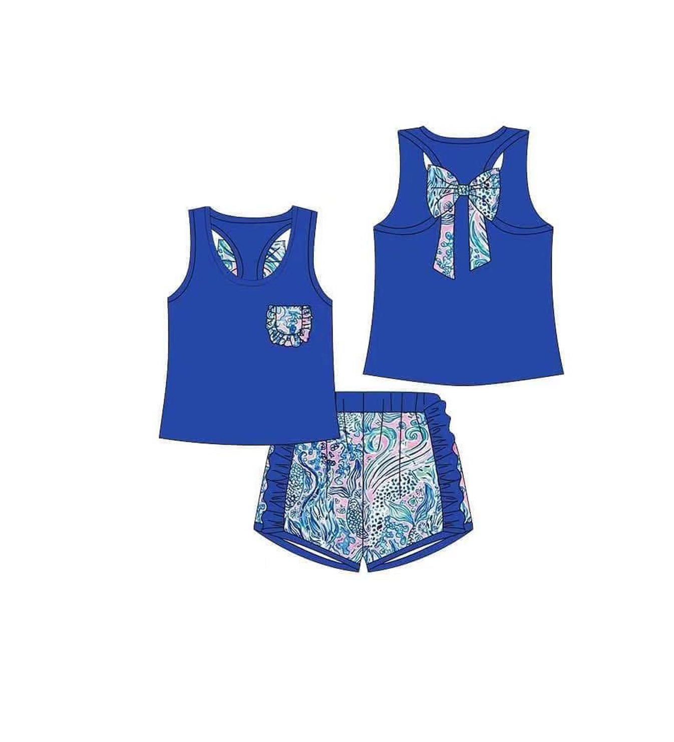 GSSO1980 CUSTOM MOQ3 western seaweed bow short sleeve shorts girl summer outfit 202501