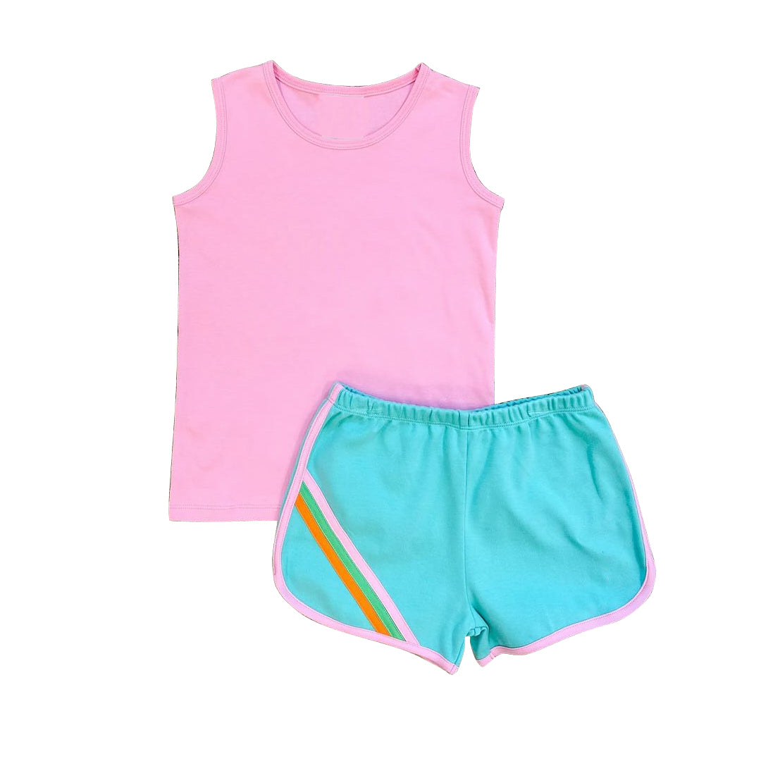 GSSO2046 pink blue stripe girl summer outfit 202501 preorder