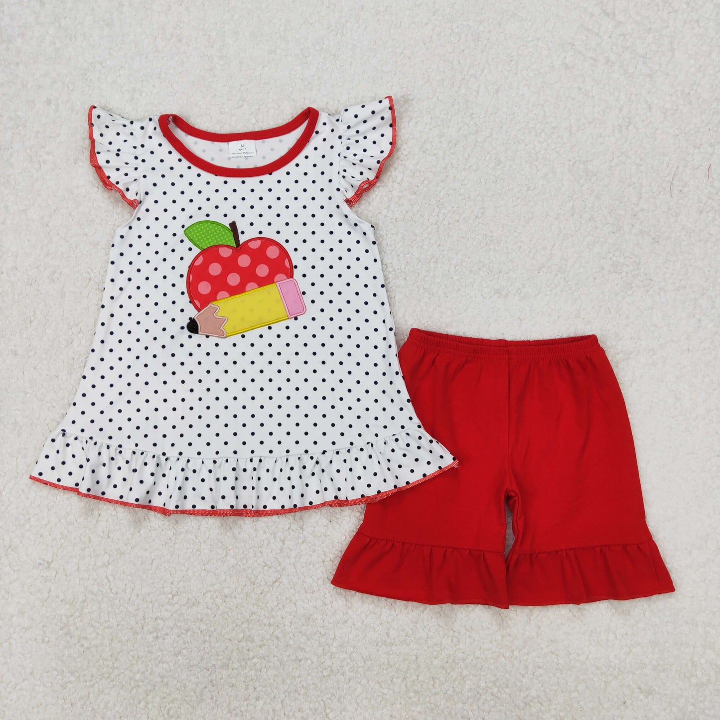 GSSO2071 Embroidery apples back to school western girl flowers summer outfit 202503 RTS