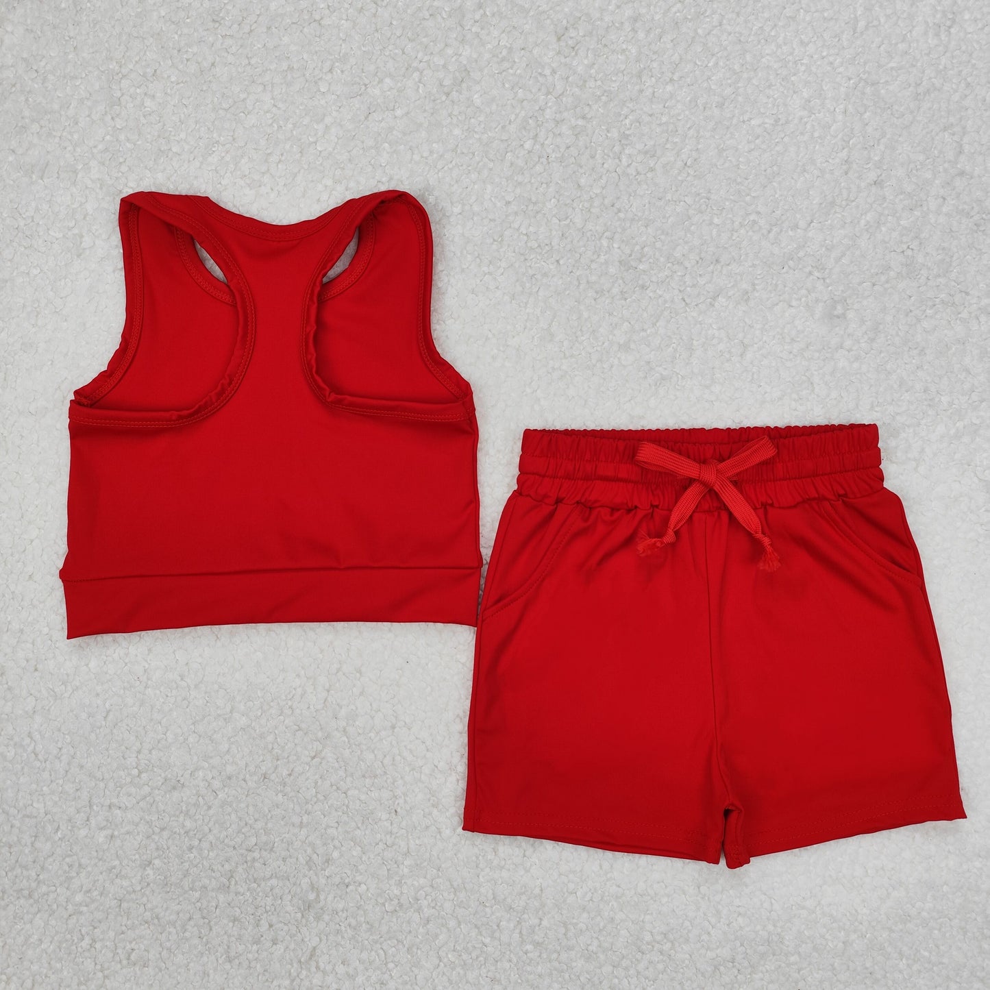 GSSO2131 red solid color yoga summer girl shorts outfit 202503 RTS