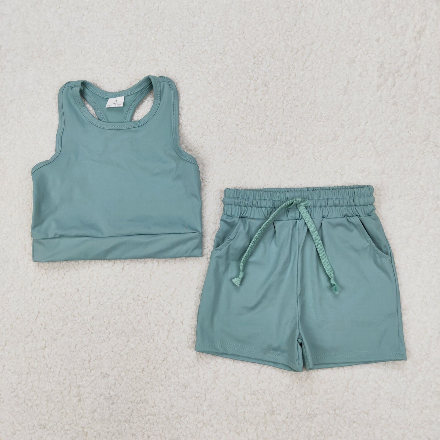 GSSO2133 green solid color yoga summer girl shorts outfit 202503 RTS