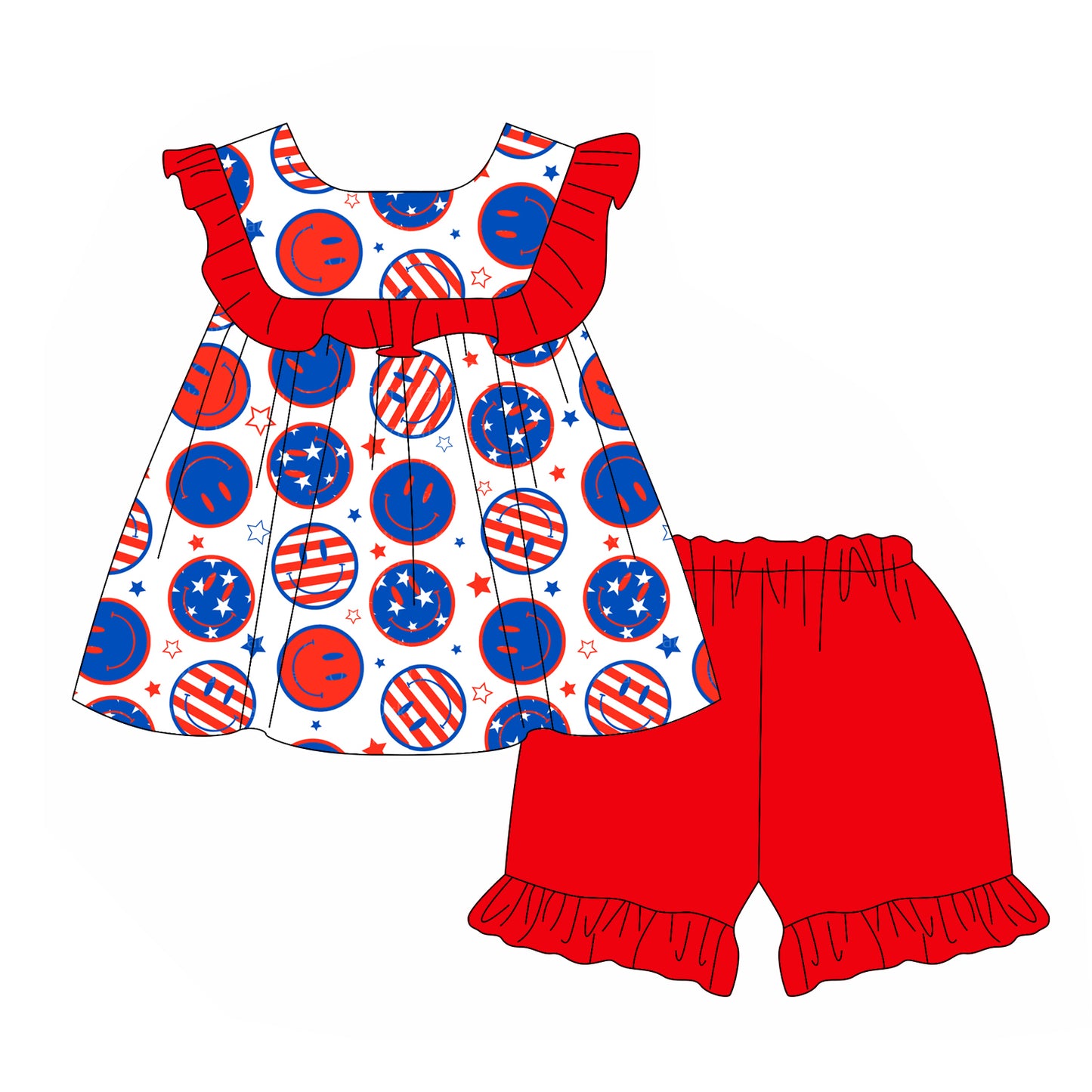 GSSO2150 smile face 4th July western girl summer outfit 202502 preorder