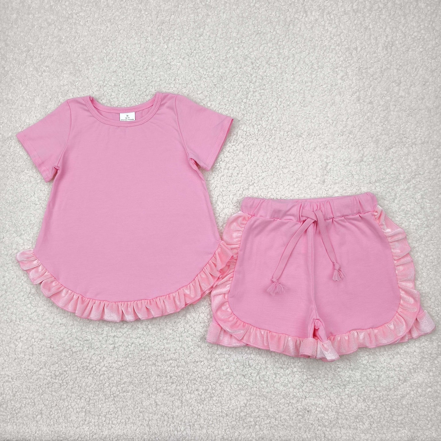 GSSO2181 western cotton solid color short sleeve shorts girl summer outfit 202504 RTS