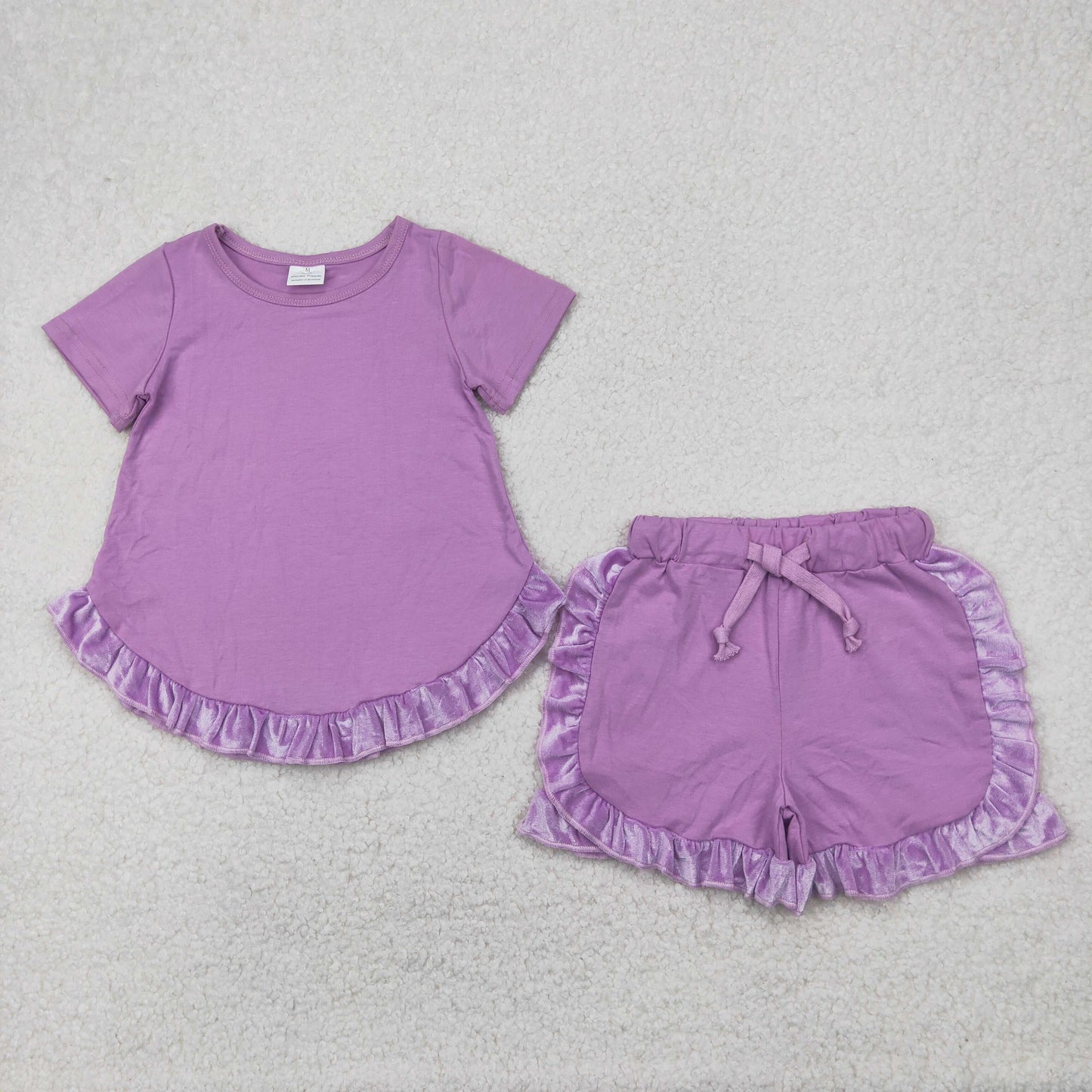 GSSO2184 rts western cotton solid color short sleeve shorts girl summer outfit 202504