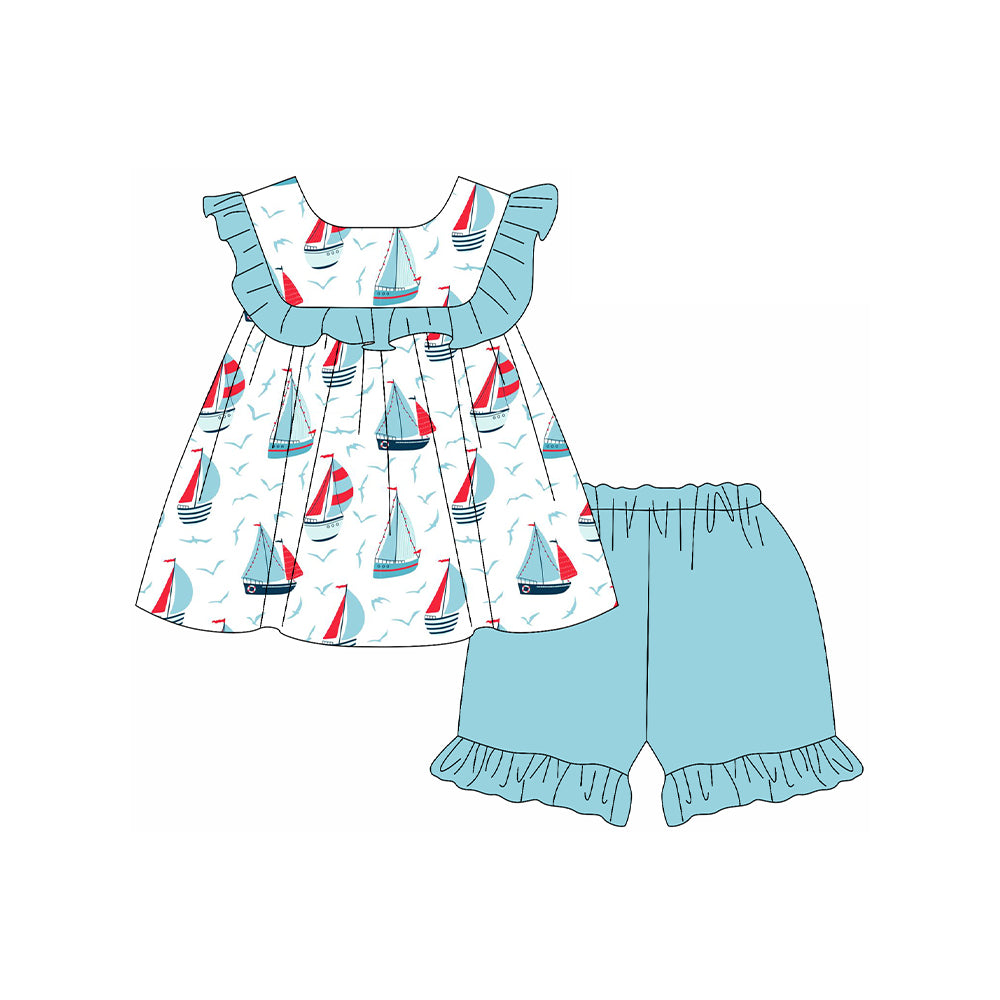 GSSO2190 preorder western sail boat short sleeve shorts girl summer outfit 202502