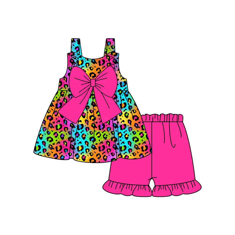 GSSO2192 preorder western leopard short sleeve shorts girl summer outfit 202502