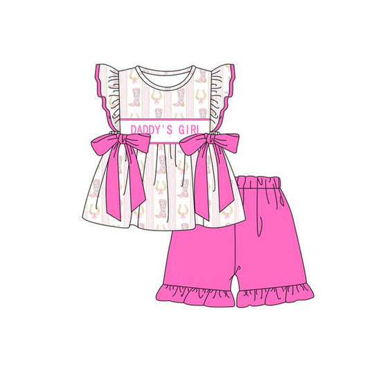 GSSO2219  preorder bow boots western short sleeve shorts girl summer outfit 202502
