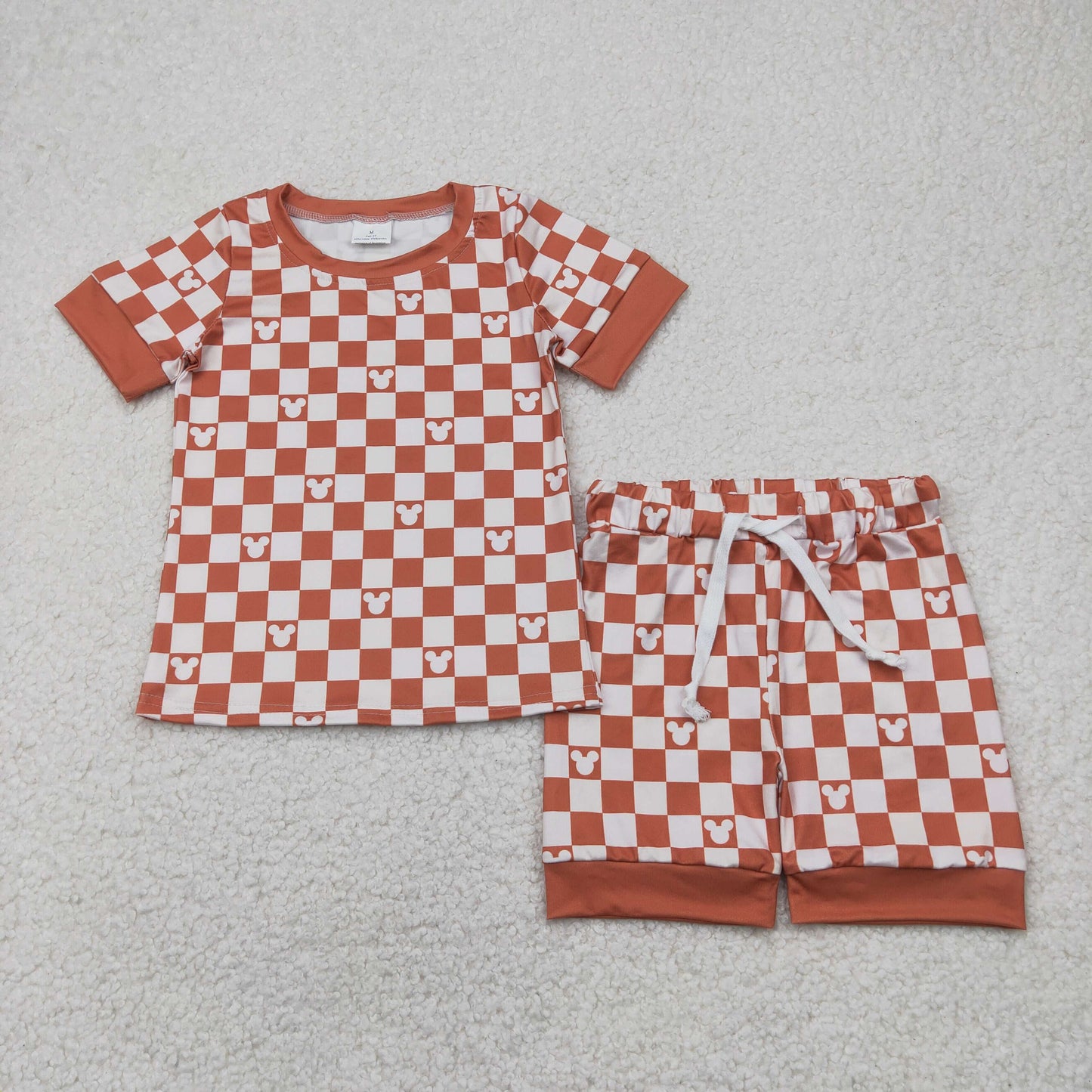 GSSO2232 mouse Disney checkerboard western short sleeve shorts girl summer outfit 202502