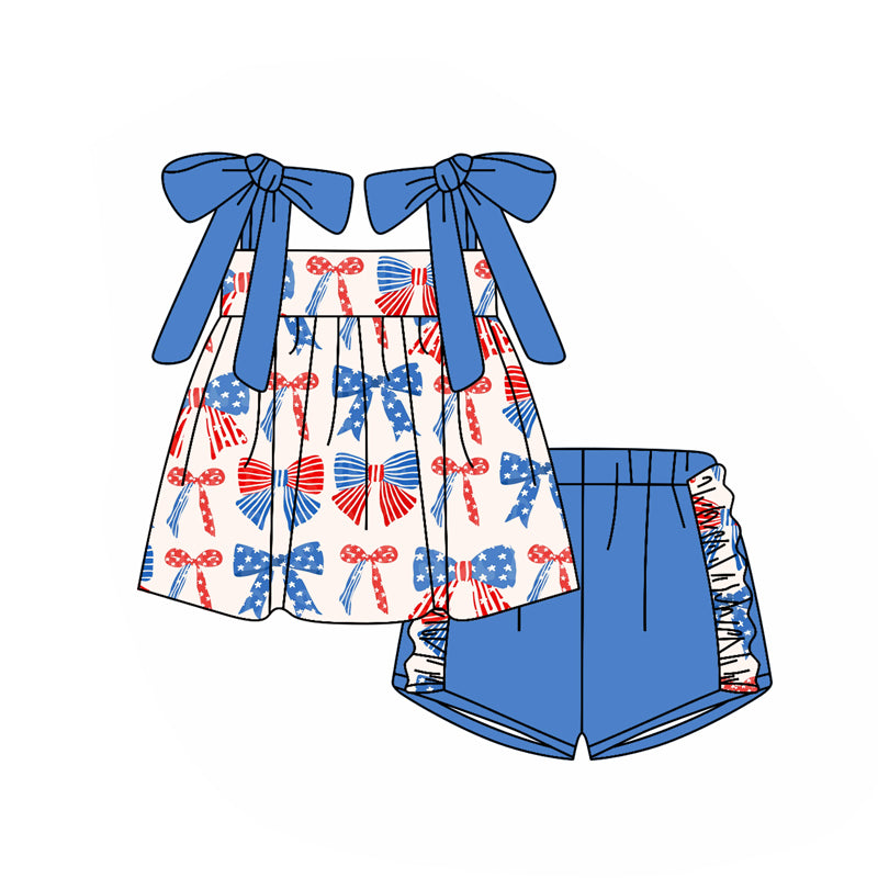 GSSO2331 preorder 4TH July bow western short sleeve shorts girl summer outfit 202502
