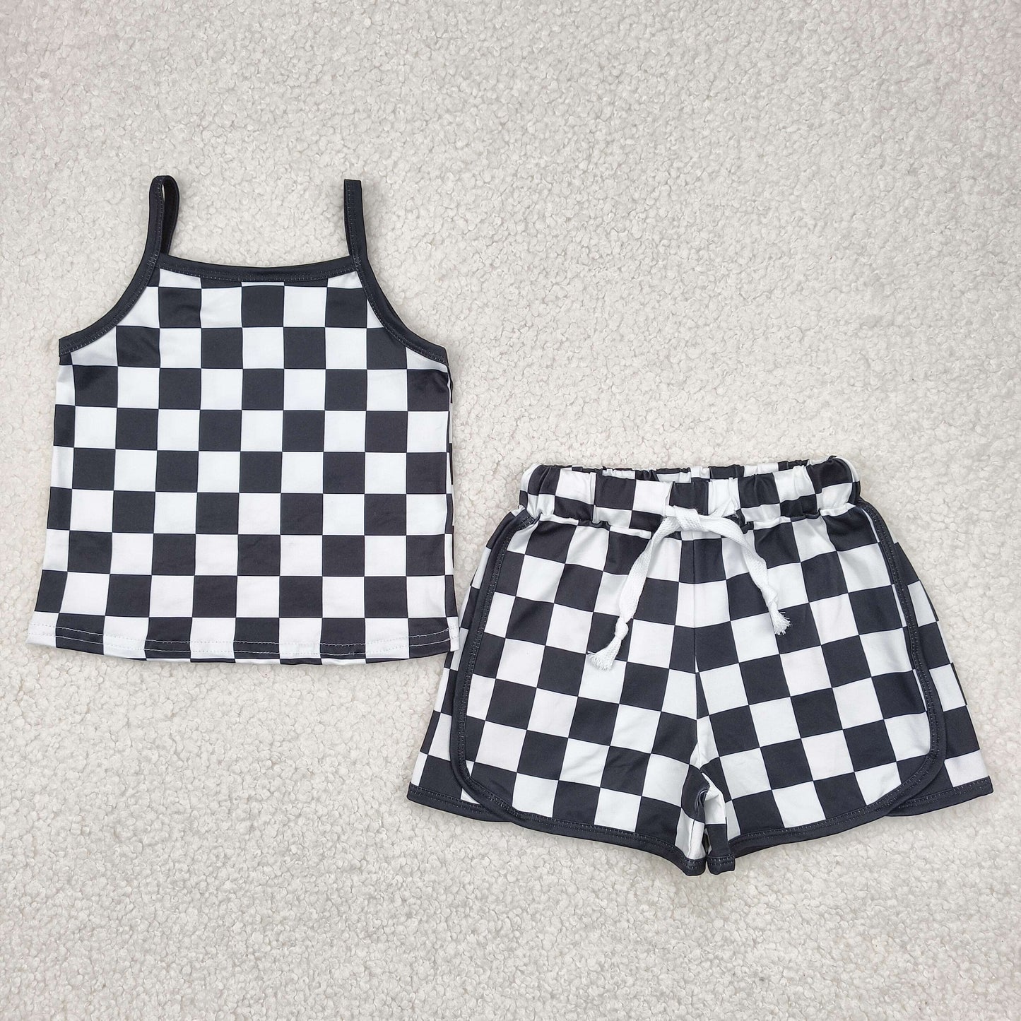 GSSO2334  checkerboard western short  girl summer outfit 202504 RTS