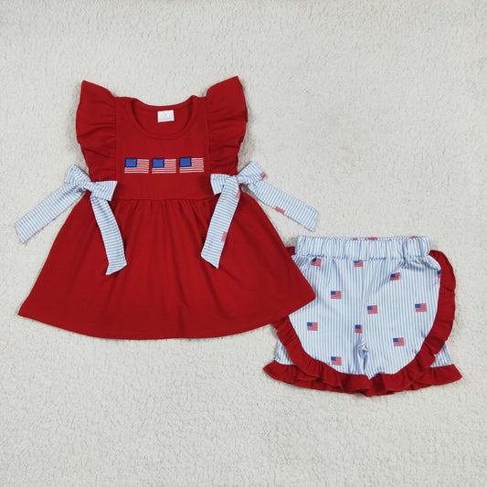GSSO2375 embroidery 4th july  girl summer  outfit 202504 RTS