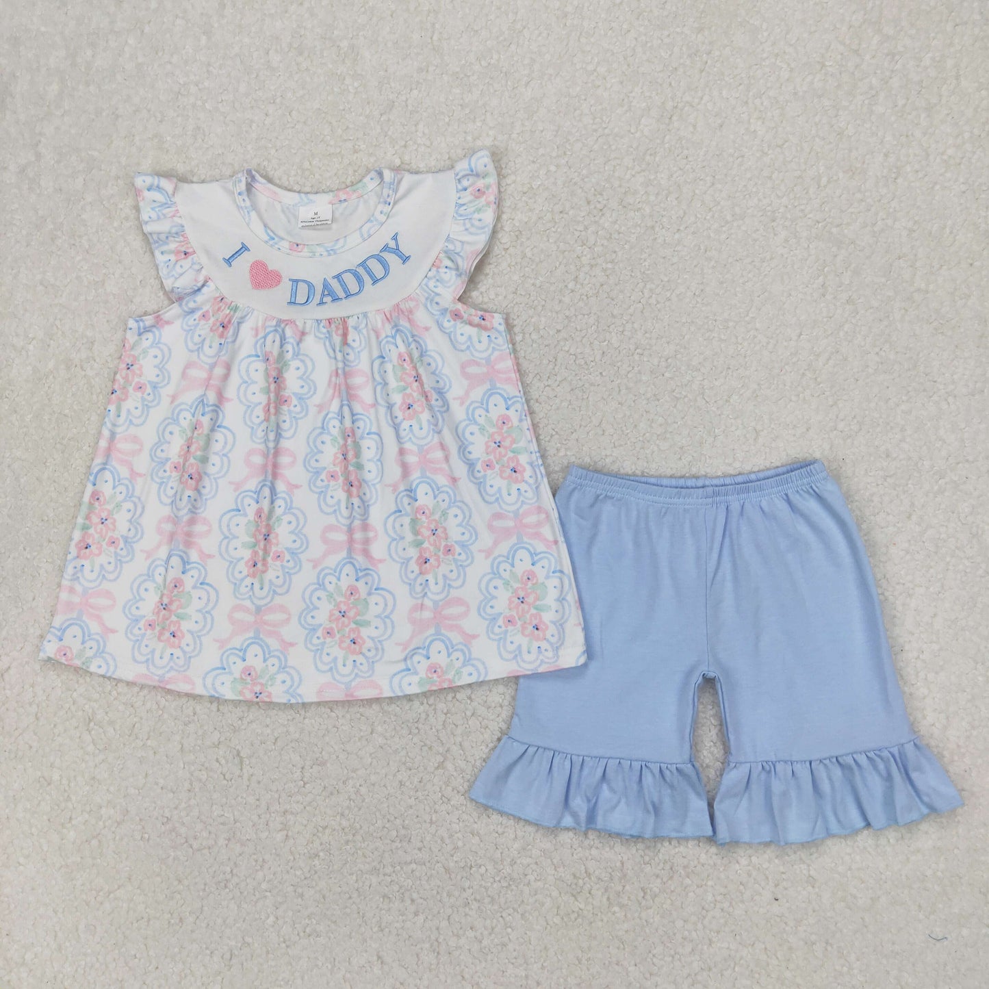GSSO2407 embroidery love DAD flowers girl summer outfit 202504 RTS