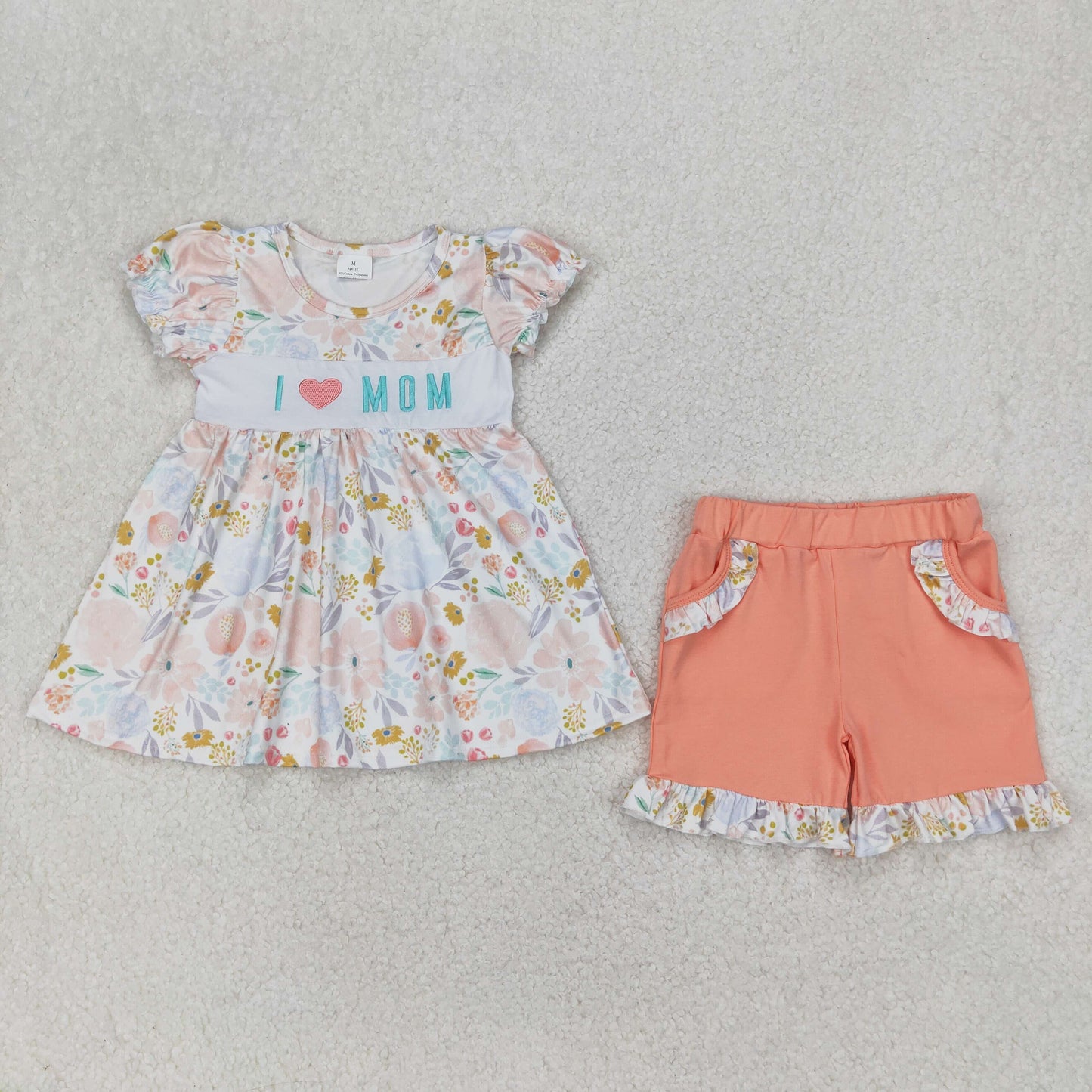 GSSO2408 Embroidery I LOVE MOM western girl summer outfit 202504 RTS