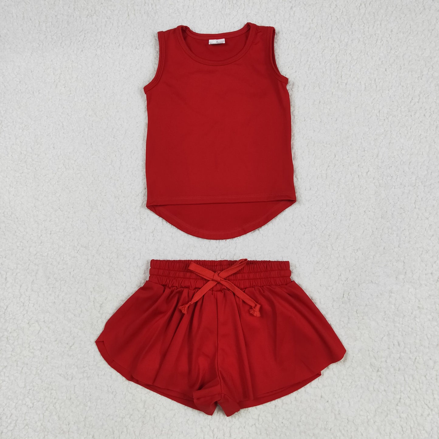 GSSO2499 RED Solid color cotton girl summer outfit 202505 RTS