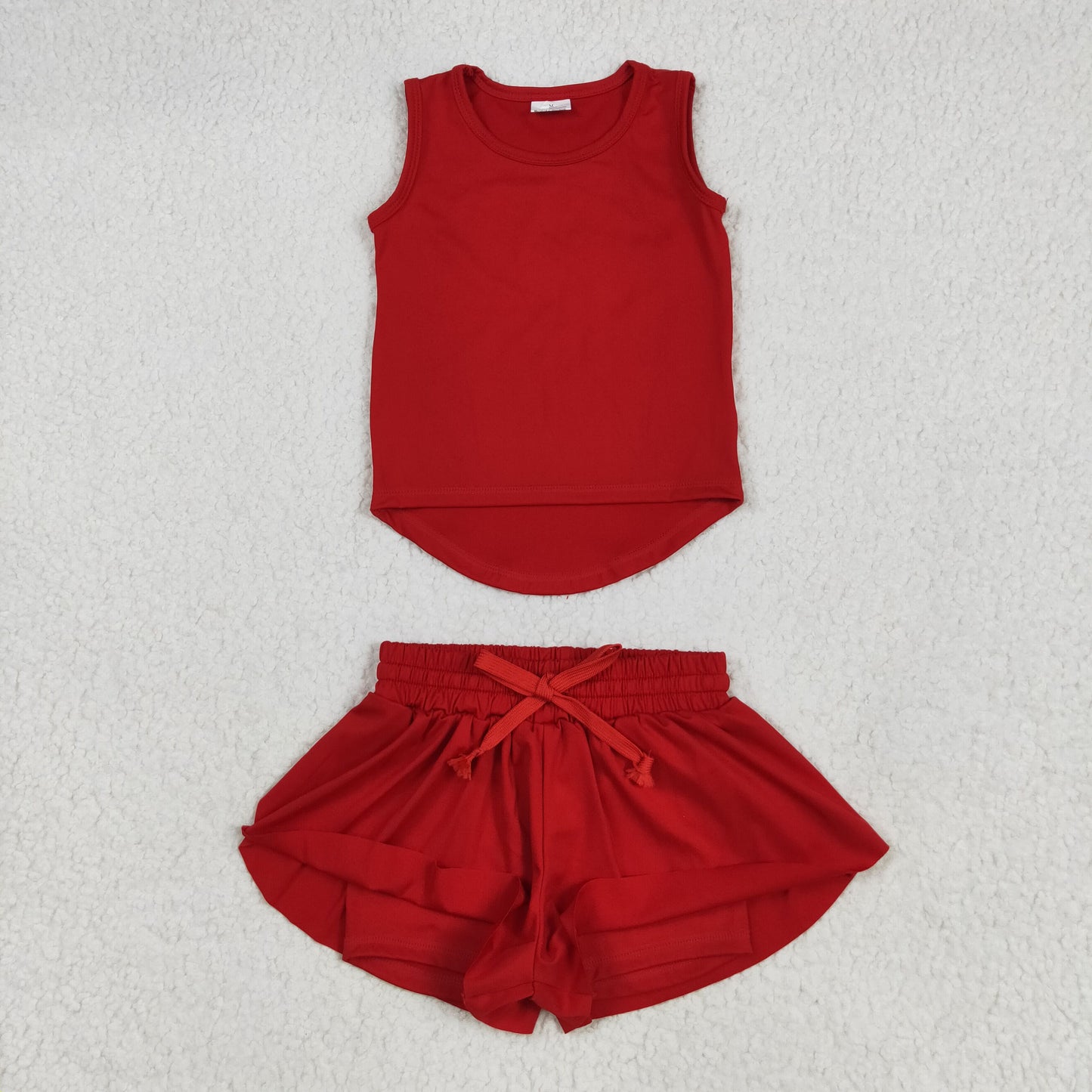 GSSO2499 RED Solid color cotton girl summer outfit 202505 RTS