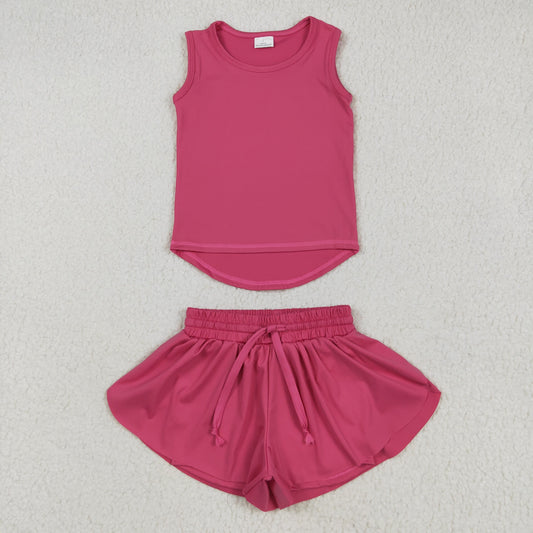 GSSO2500组 yoga hot pink Solid color cotton girl summer  outfit 202505 RTS