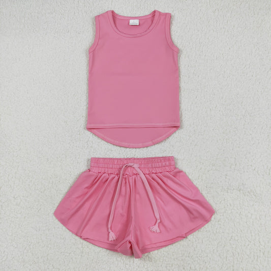GSSO2501  yoga pink Solid color cotton girl summer  outfit 202505 RTS