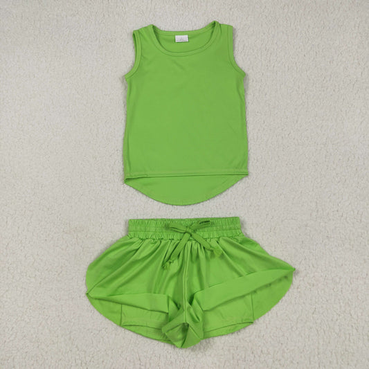 GSSO2503 yoga green Solid color cotton girl summer  outfit 202505 RTS