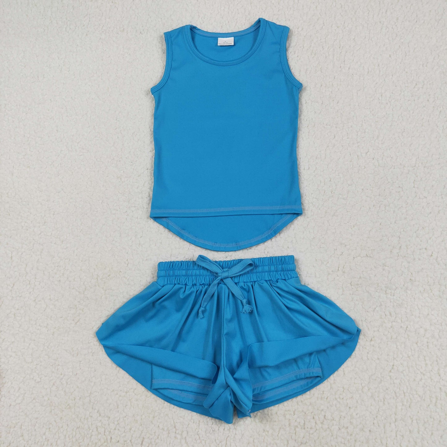 GSSO2504 yoga blue Solid color cotton girl summer outfit 202504 RTS