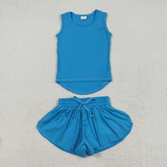 GSSO2504 yoga blue Solid color cotton girl summer  outfit 202504 RTS