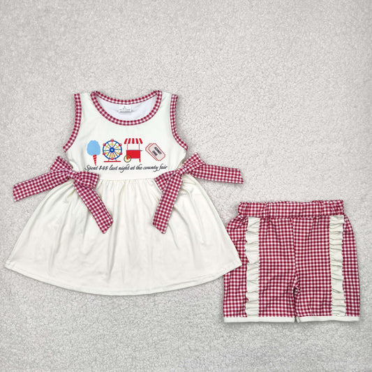 GSSO2518 4th july 48hours  bow plaid girl summer outfit 202504 RTS