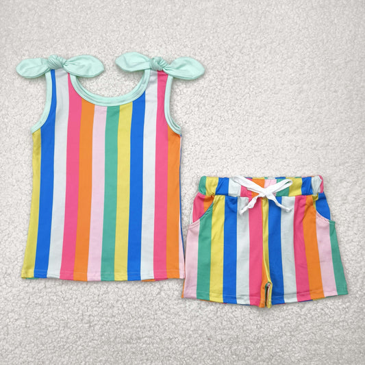 GSSO2540  r stripe rainbow western short  girl summer outfit 202504 RTS