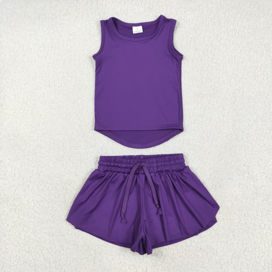 GSSO2573 组合 yoga Solid color cotton girl summer  outfit 202505  RTS