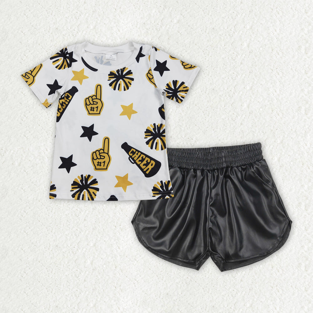 GSSO2685组合 yellow black shorts leather glitter sparkling westen girl summer outfit 202506 RTS(副本)