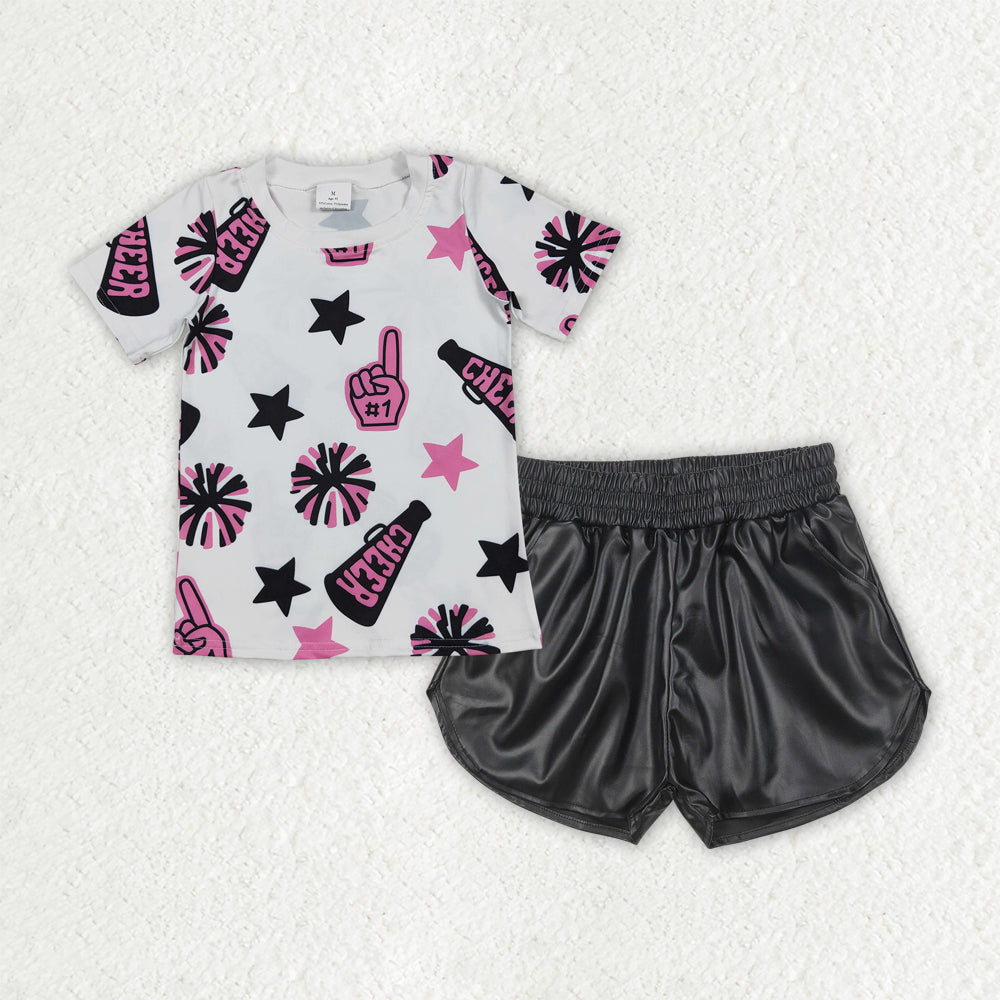 GSSO2686组合 pink black shorts leather glitter sparkling westen girl summer outfit 202506 RTS(副本)(副本)