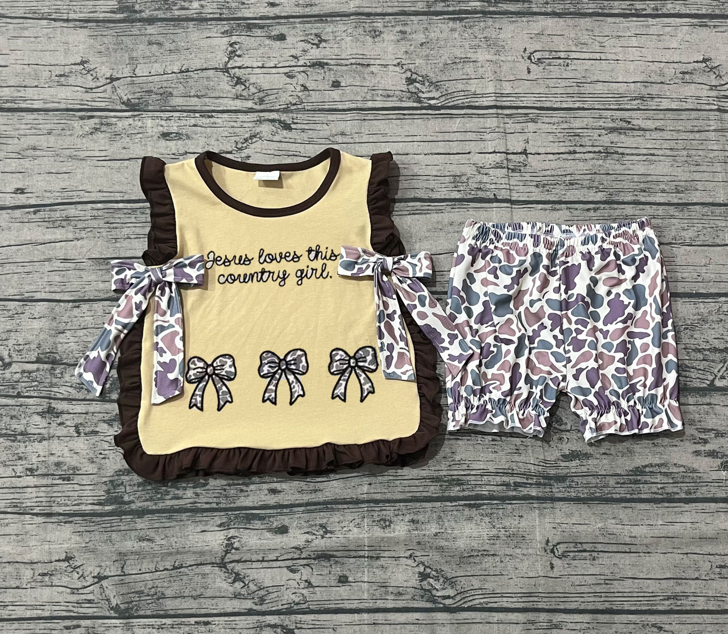 GSSO2730 bow embroidery camo western girl summer outfit 202509
