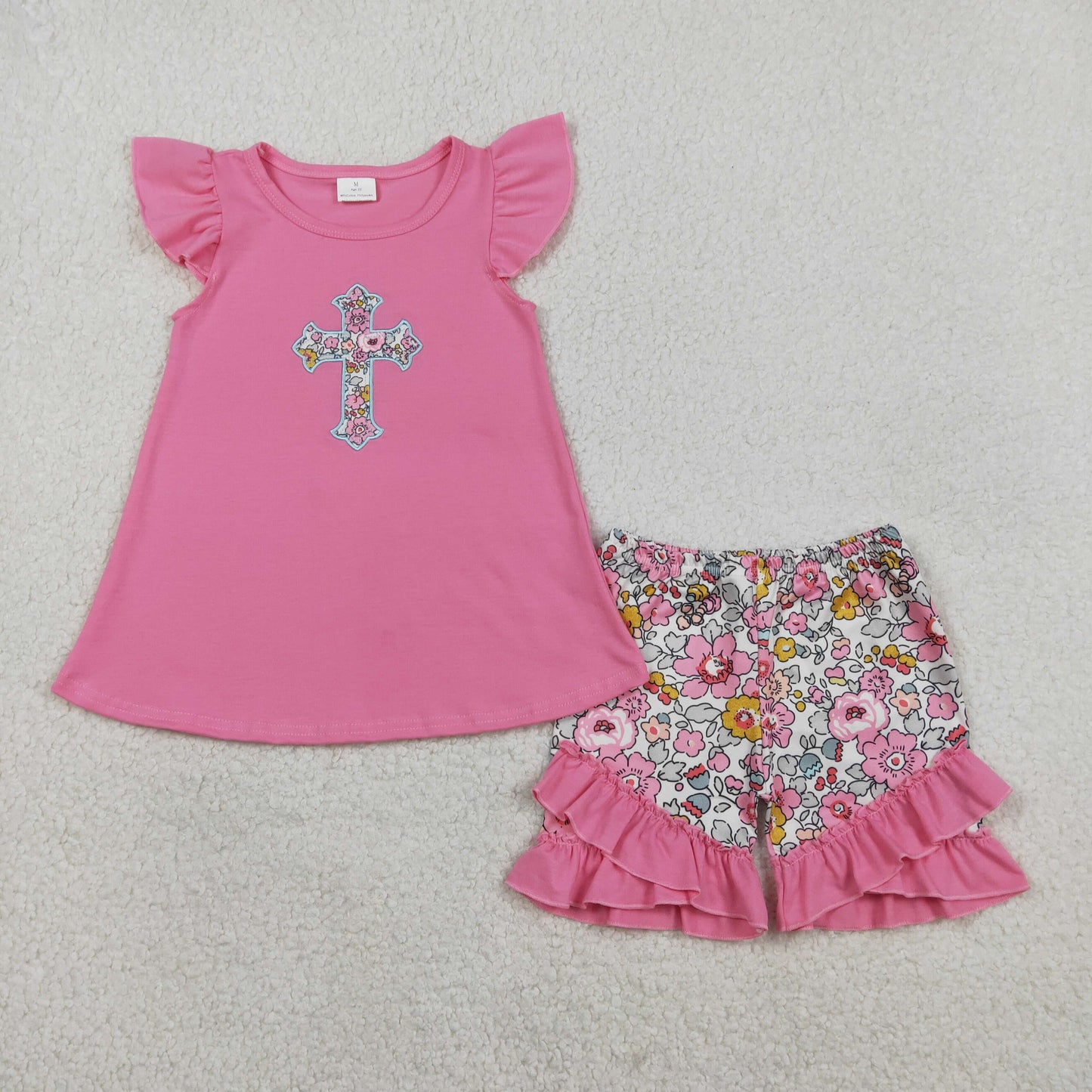 GSSO3069 Easter cross embroidery girl summer outfit 202601 RTS