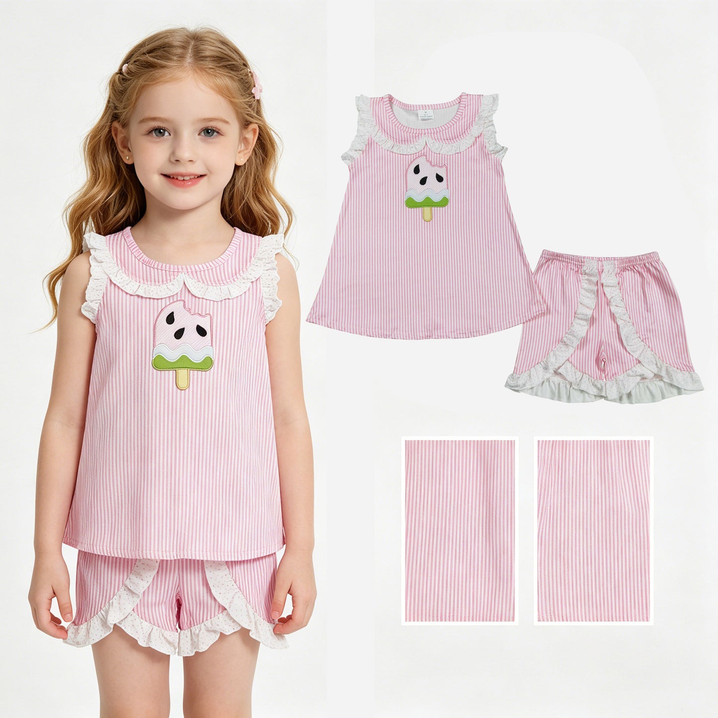 GSSO3238 embroidery popsicle girl summer outfit 202603 RTS