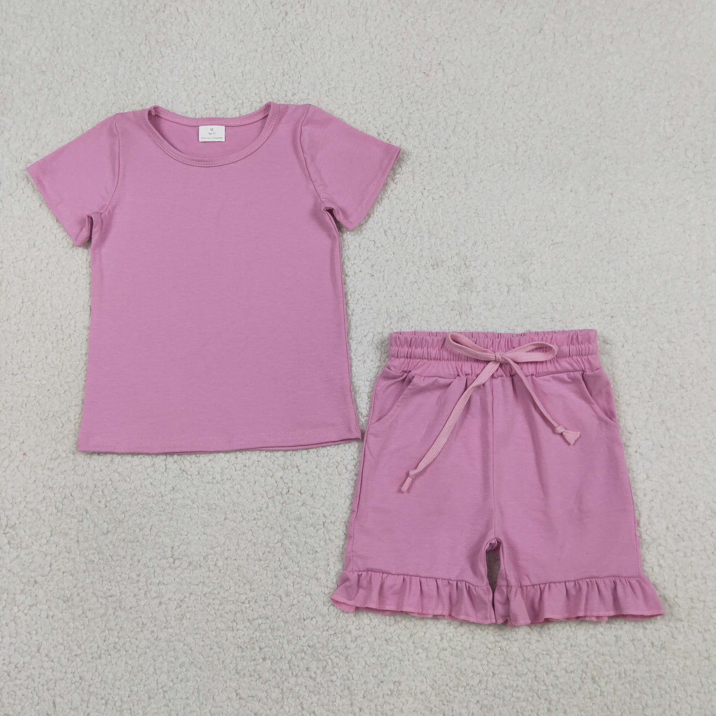 GSSO3348 western cotton solid color short sleeve shorts girl summer outfit 202607 RTS
