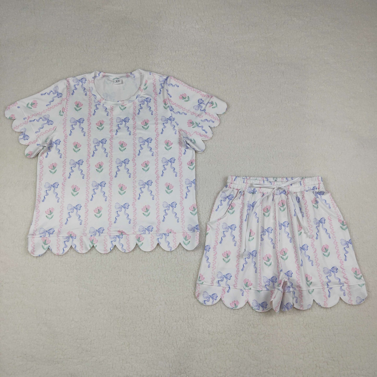 GSSO3405 adult BLUE bow flowers women pajamas SET OUTFIT 202604 RTS