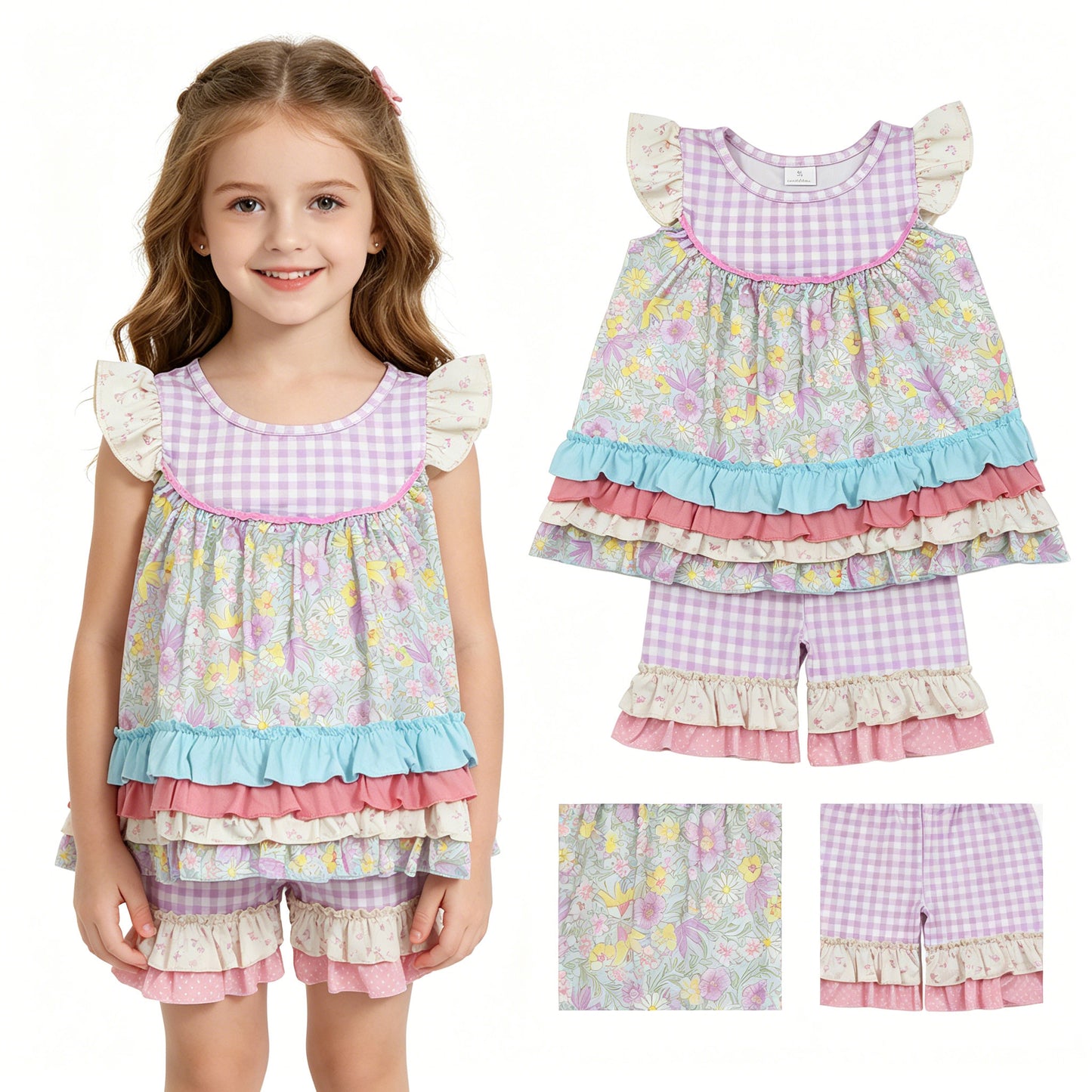 GSSO3485 RUFFLE Lace flowers girl outfit skirt 202605 RTS