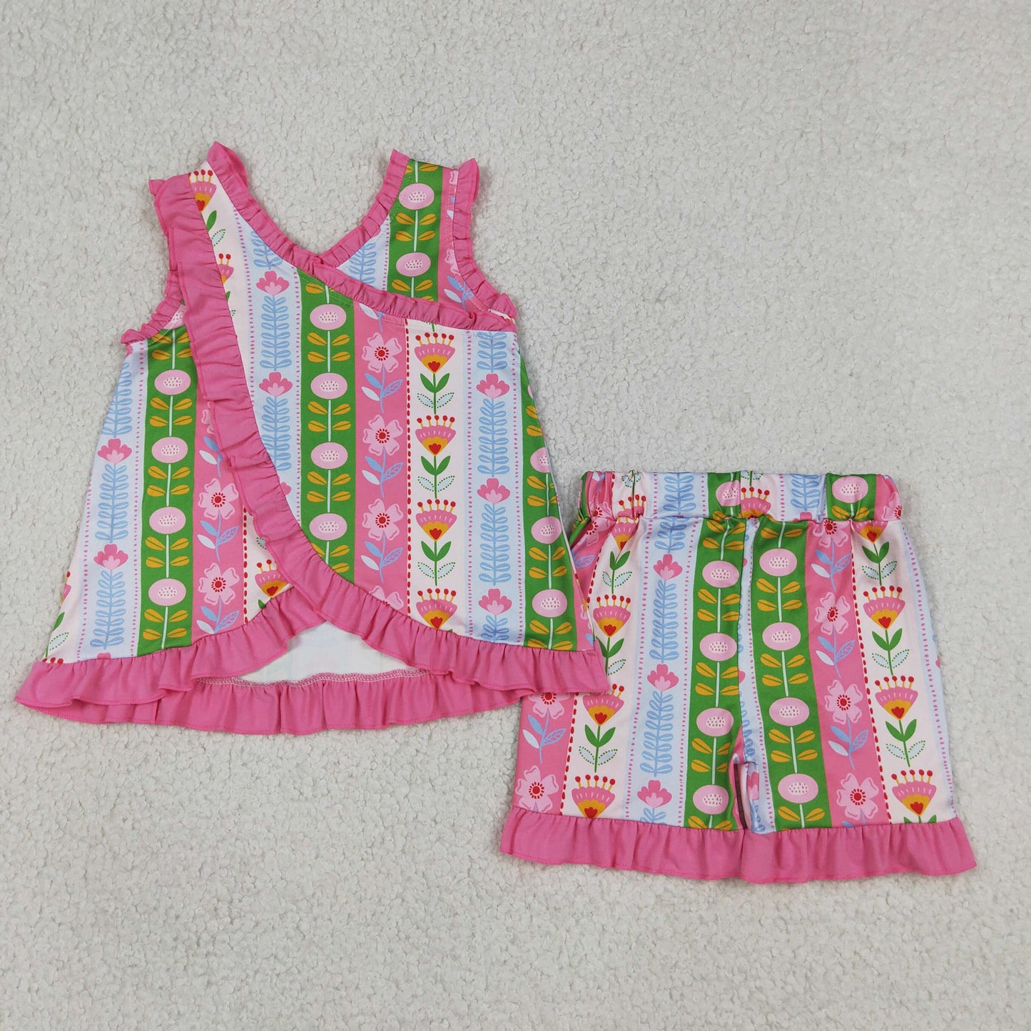 GSSO3676 flowers short sleeve girl summer outfit 202604 RTS
