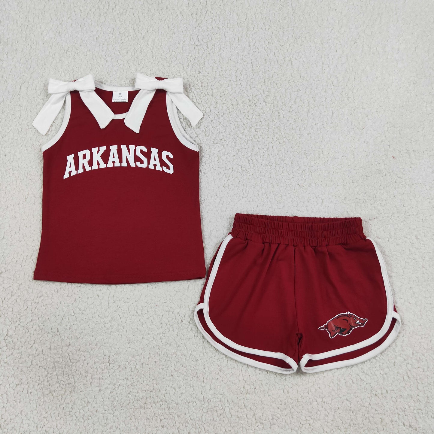 GSSO3833 NO MOQ T Arkansas cotton vinyl sports girl outfit shorts 202608 RTS